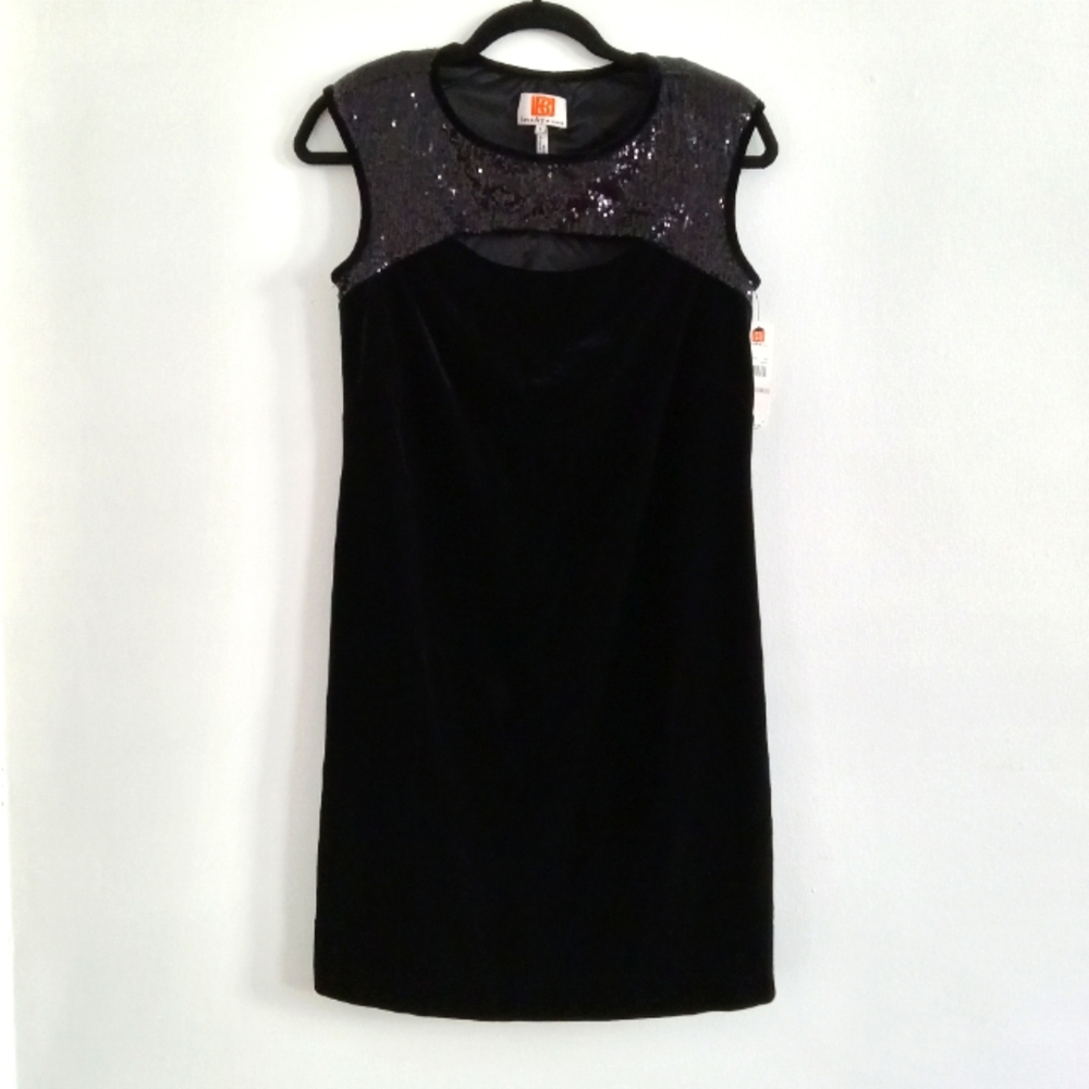 Laundry by Shelli Segal Velvet Sequined Padded Shoulder Dress